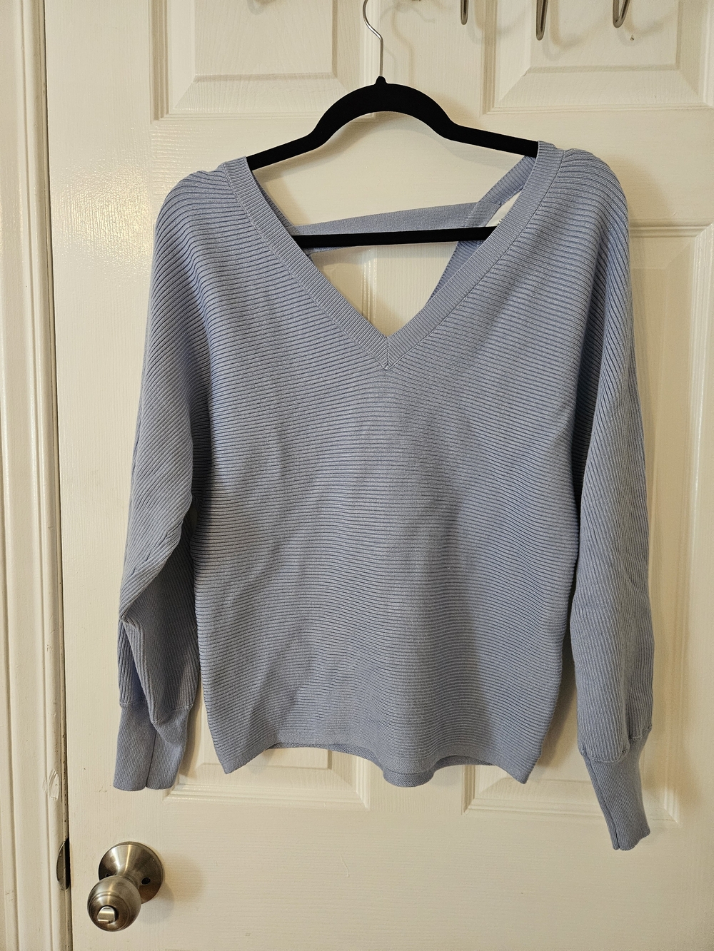 2/$20 Pink Rose Powder Blue V-Neck Ribbed Sweater - Picture 3 of 4